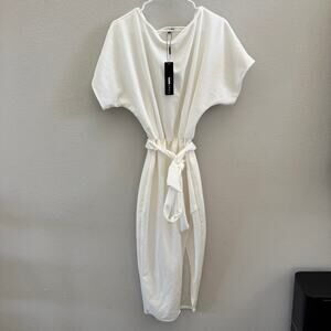NWT Fashion Nova Please Hold Midi Dress White Size Small One Shoulder Bodycon